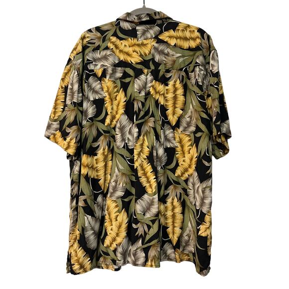 Jos. A. Bank 100% Silk Size Xl Short Sleeve Hawaiian Shirt Button Yellow Green - Picture 3 of 4